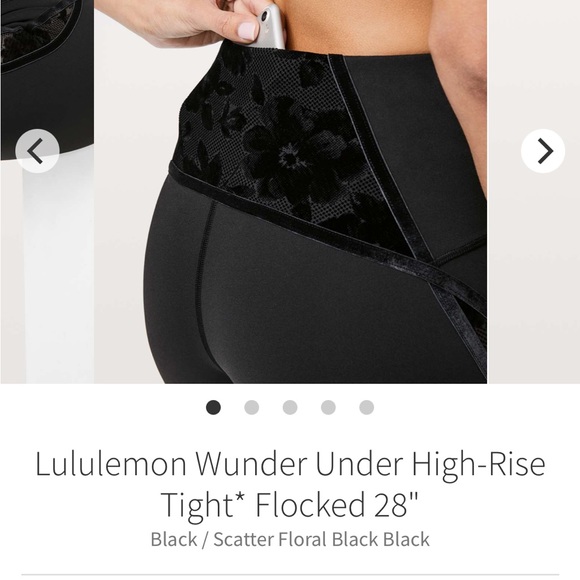 Lululemon 6 Wunder Under High-Rise Tight Flocked 28 leggings black lace floral - Picture 3 of 11